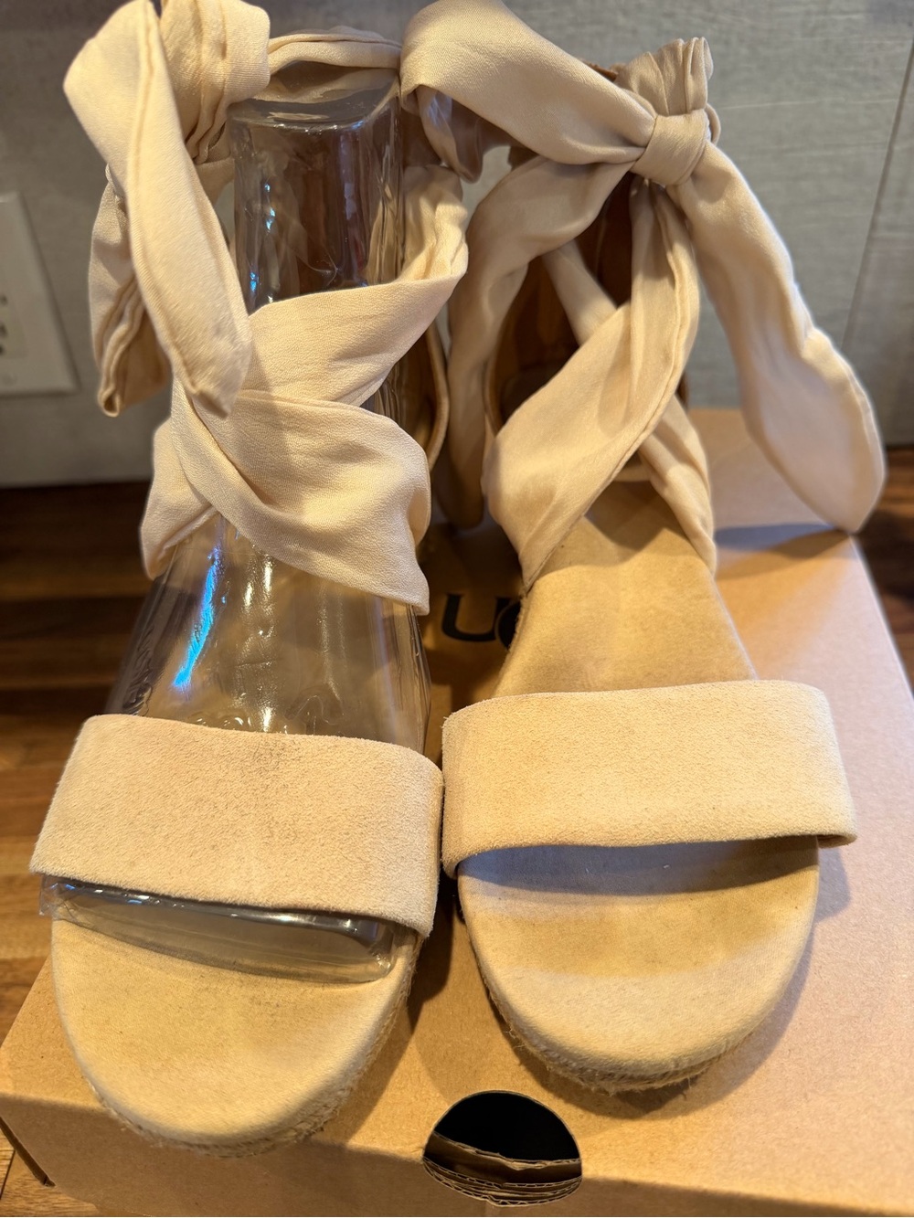UGG Women's Neutral Tan Espadrille Wedge Sandals with Tie Ankle - Picture 3 of 6